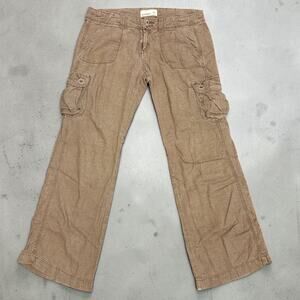 Old Navy Cargo Pants Low Rise Brown Linen Baggy Wide Leg Vintage Y2K Pants 4